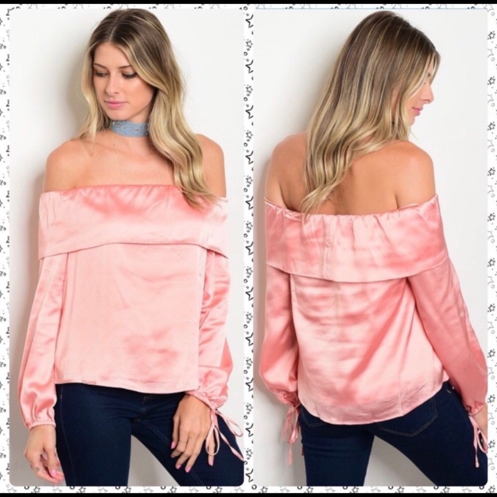 Beautiful Pink Satin Off Shoulder Top